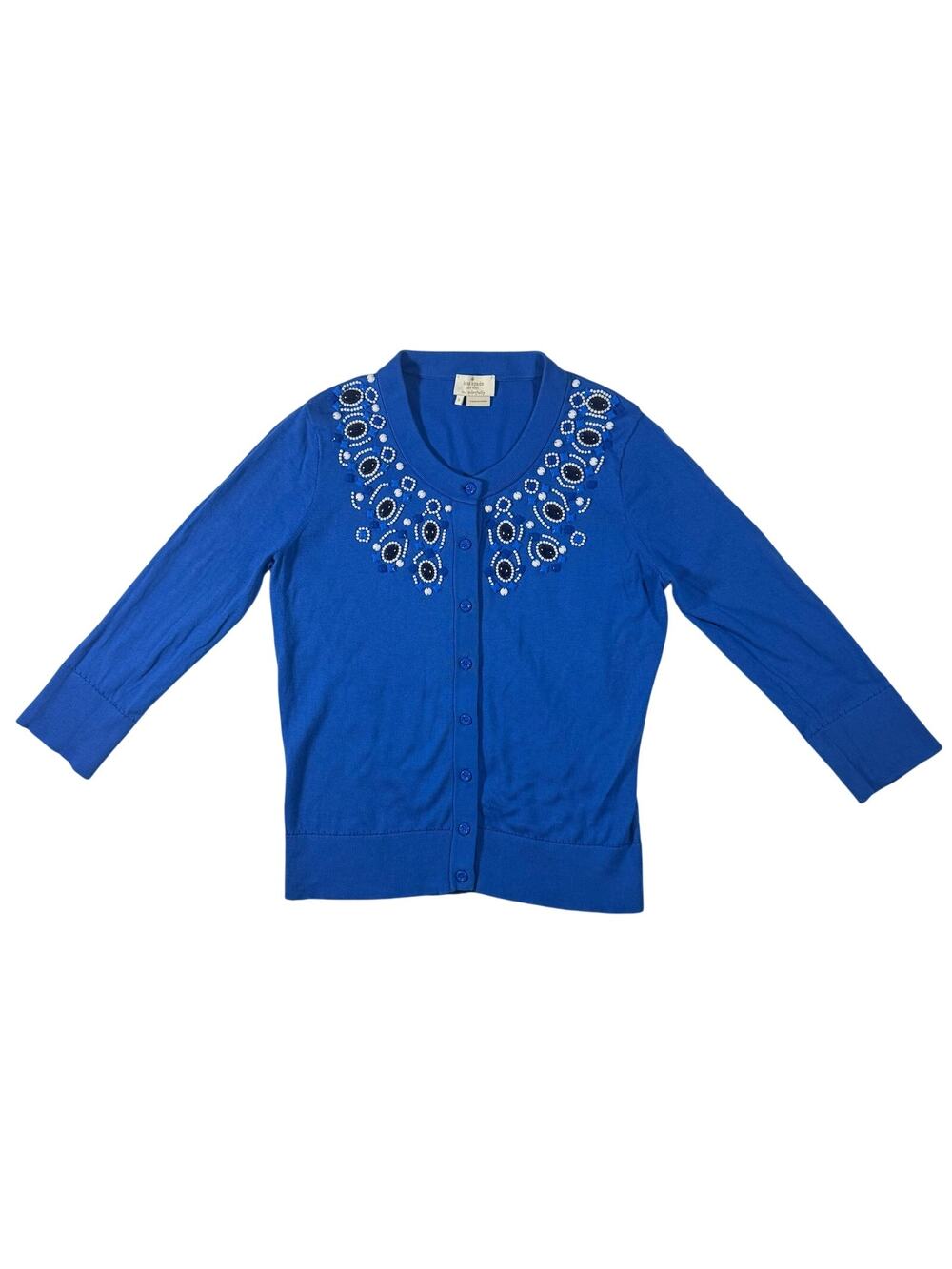 Kate Spade Royal Blue Cardigan Sweater Blouse Women's Small Arcadia Beaded